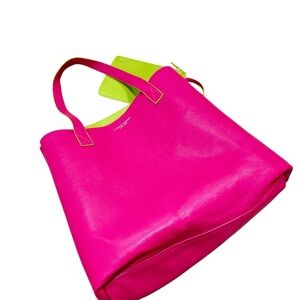 Campo Marzio Roma Italy Reversible leather Lime Green/hot pink Tote Bag Pouch